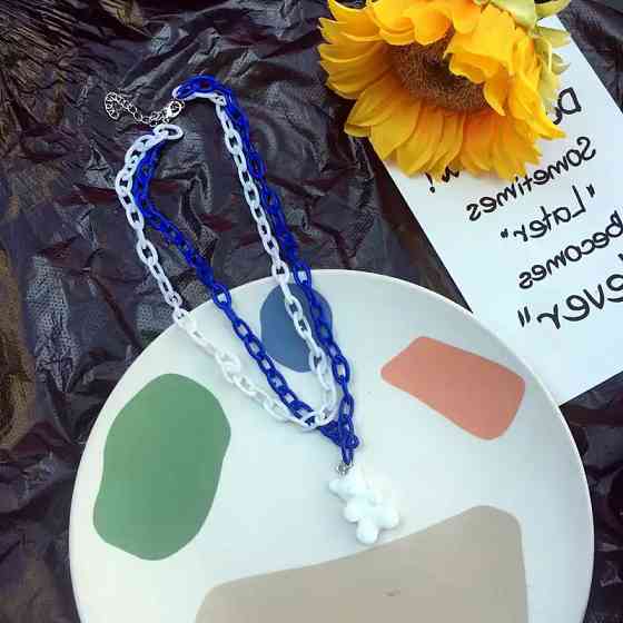 Подвеска мишка, белый + синий - длина 40см, мишка 2,6см, смола, пластик Киев