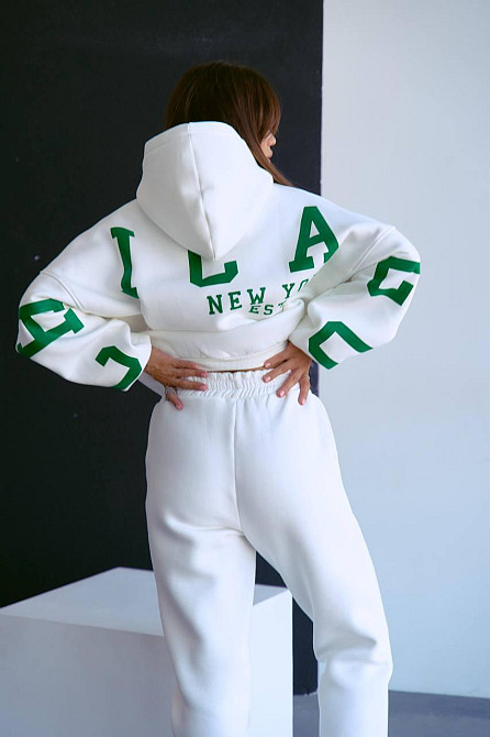 Женский стильный повседневный костюм Chicago с двойным капюшоном Молочный, 48/50 Одесса - изображение 1