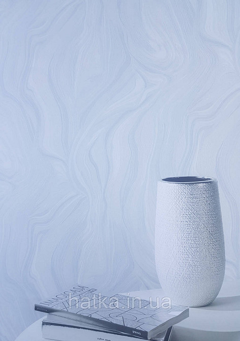 Шпалери вінілові на флізеліні Grandeco Illusion метрові абстракція геометрія хвилі смуги блакитні білі Київ - фото 1