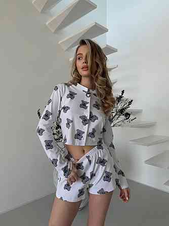 Женская стильная домашняя принтованная пижама качественный кулир Белый 2, 44/46 Одесса