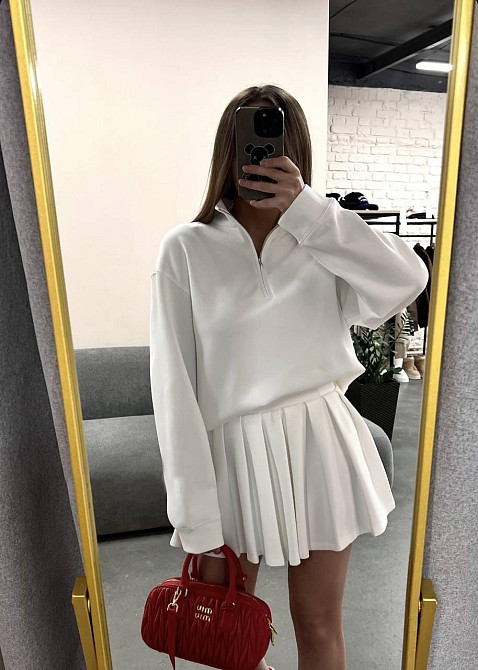 Женский стильный прогулочный костюм двойка: кофта и юбка двунить Молочный, 46/48 Одесса - изображение 1