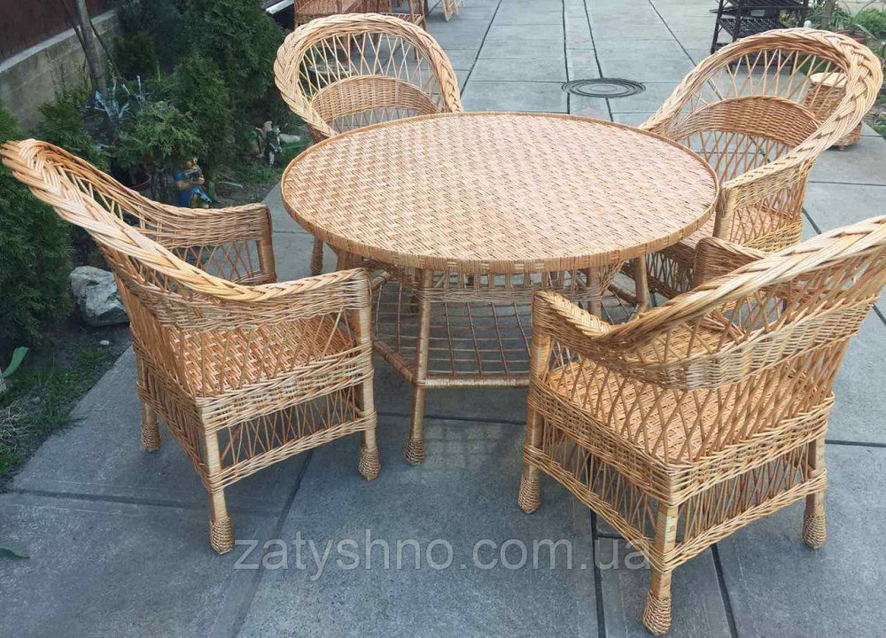 Меблі з лози з великим столом комплект плетених меблів з 4 кріслами| меблі плетені натуральні Київ - фото 8