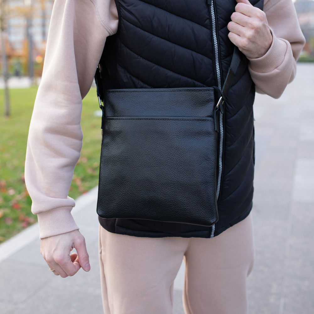 Сумка мужская через плечо, барсетка кожаная вместительная, чернаяMasterSem Киев - изображение 3