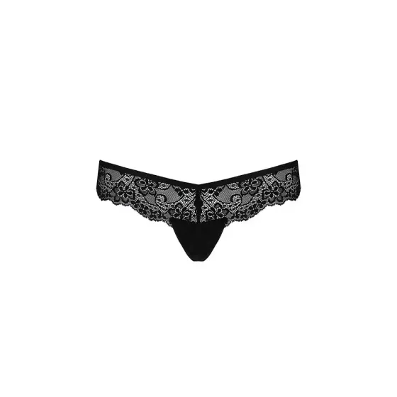 Кружевные трусики-танга с атласным бантиком Passion NAJA THONG L/XL, black Львов