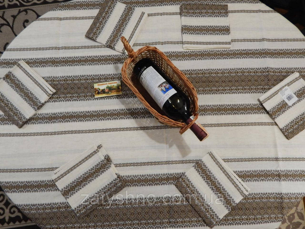 Кавова скатертина з серветками вишита на льону Київ - фото 3