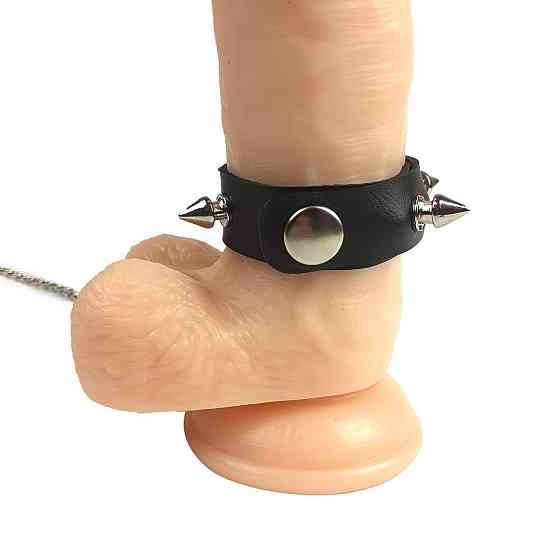Кільце для пеніса Penis Ring із шипами та повідцем, натуральна шкіра Sex Aura Київ