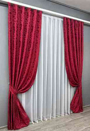 Комплект готовых штор VR-Textil Жаккард № 1739ш Рубиновый 150х285 см 2 шт (33-0641) Киев