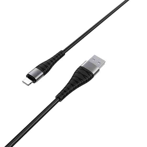 Кабель BOROFONE BX32 USB - Lightning 2.4A, 1m, нейлон, aluminum+TPE конектори, колір чорний BX32LB Одеса