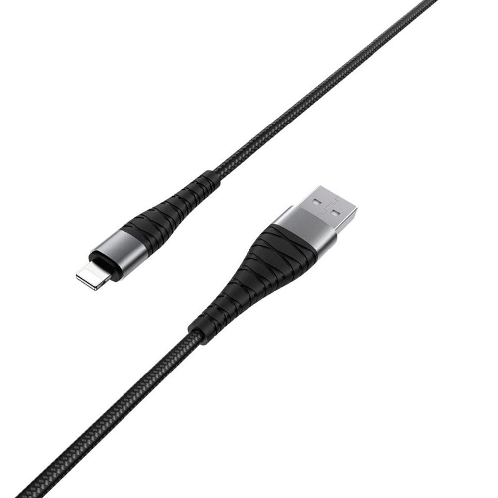 Кабель BOROFONE BX32 USB - Lightning 2.4A, 1m, нейлон, aluminum+TPE конектори, колір чорний BX32LB Одеса - фото 3