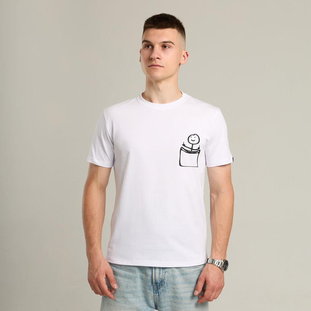 Футболка чоловіча однотонна біла Pobedov Peremoga - наклейка Чоловічок з факами Київ - фото 1