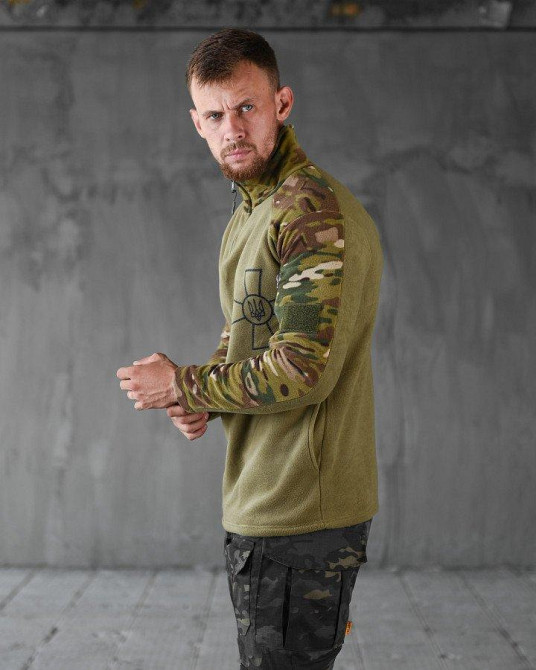 Флисовая кофта с карманами мужская олива рукава мультикам теплая флиска Одесса - изображение 2