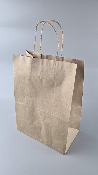Пакет с ручками бумажный крафт бурий 260х150х350, 90г/м2 (25 шт) Харьков - изображение 1