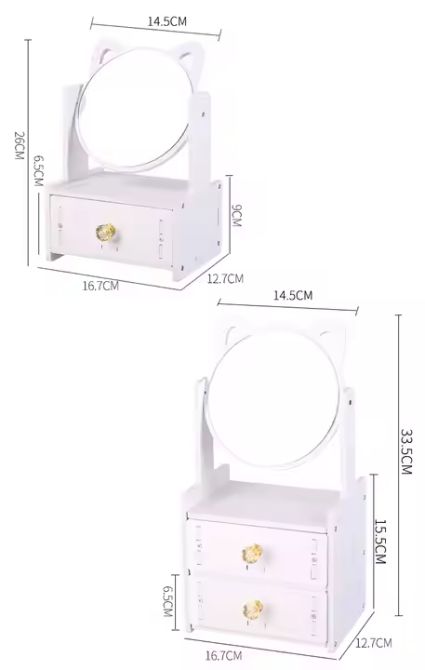 Мини-шкафчик с зеркалом, настольный органайзер для косметики с одним ящиком, органайзер для украшений Каменец-Подольский - изображение 4