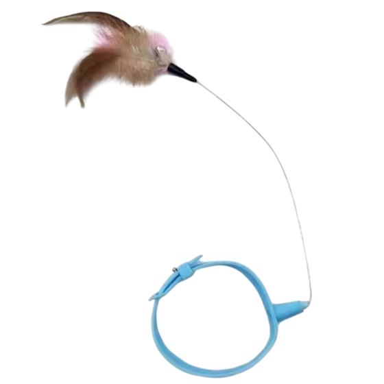 Ошейник с игрушкой для котиков перья з колокольчиком 30 см голубой Киев