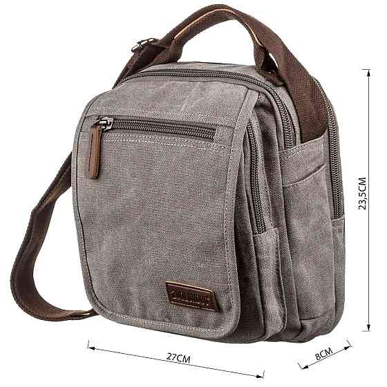 Универсальная текстильная мужская сумка на два отделения Vintage 20198 Серая Киев