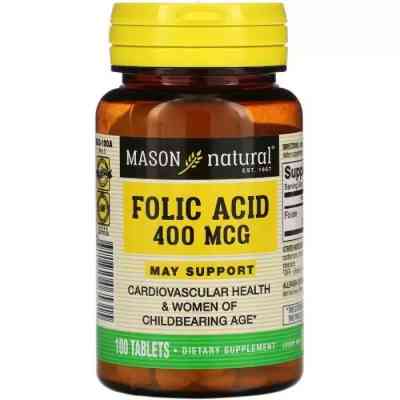 Вітамін Mason Natural Фолієва кислота 400 мкг, Folic Acid, 100 таблеток (MAV-06531) Вінниця