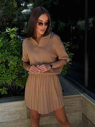 Женский стильный прогулочный костюм двойка: футболка поло + юбка вязка Мокко Одесса