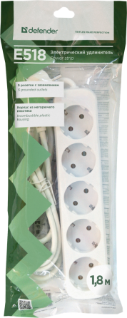 Сетевой фильтр Defender E518 1.8 m 5 раз White (99229) (6358108) Киев