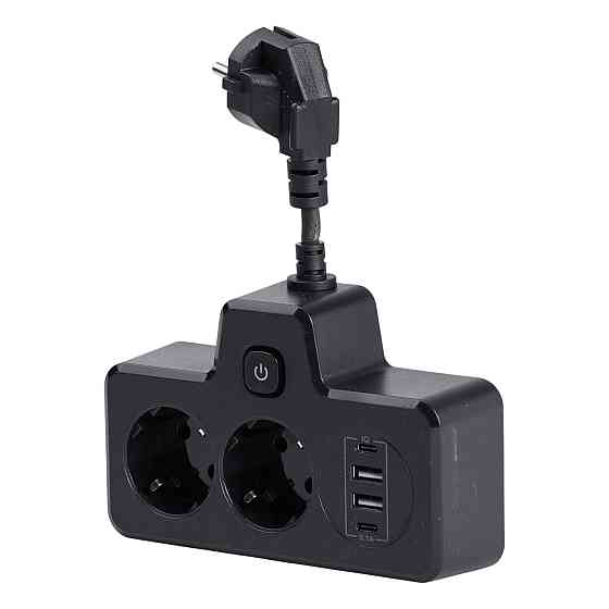 Сетевой фильтр с 2 розетками и 4 USB-портами черный Киев
