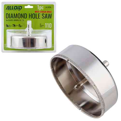 Свердло корончате алмазне по склу та кераміці 110мм з центрувальним свердлом Alloid Одесса
