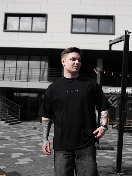 Парні футболки оверсайз(oversize) для чоловіка і дружини, для закоханих пар SANE з принтом кіт стрес чорні Одеса - фото 5