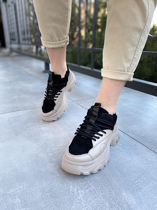 RONE Кросівки жіночі RONE 019 капучіно/чорні (весна-осінь, шкіра+замша натуральна) (2676) Коломия - фото 6