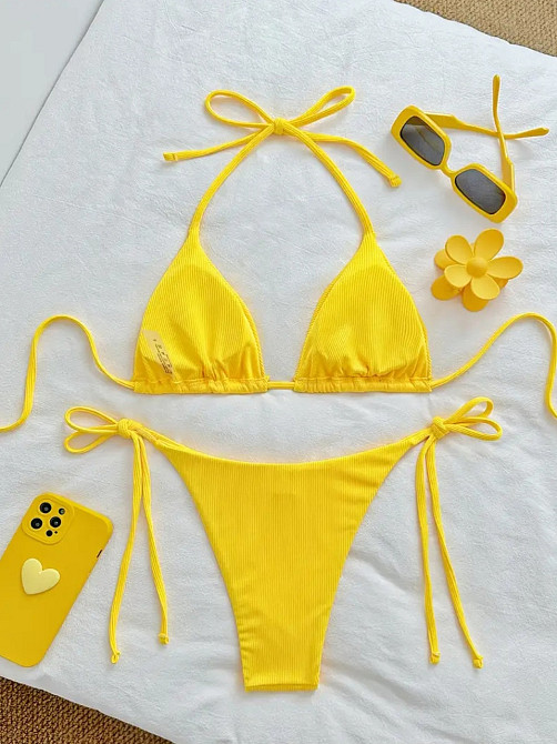 Купальник роздільний шторками на зав`язках М жовтий Київ - фото 2