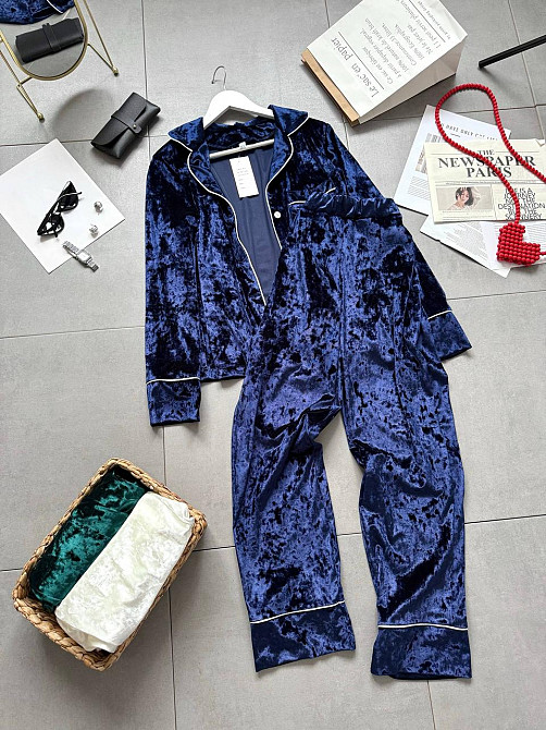 Жіноча домашня повсякденна велюрова піжама Темно-синій, 42/44 Одеса - фото 1