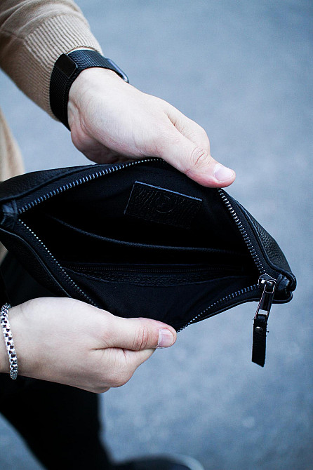 Кожаный клатч из натуральной зернистой кожи SKILL (Черный) Сумы - изображение 9