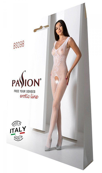 Бодістокінг з крилами Passion BS098 One Size, white, середня сітка, відкритий доступ Sex Aura Київ - фото 7