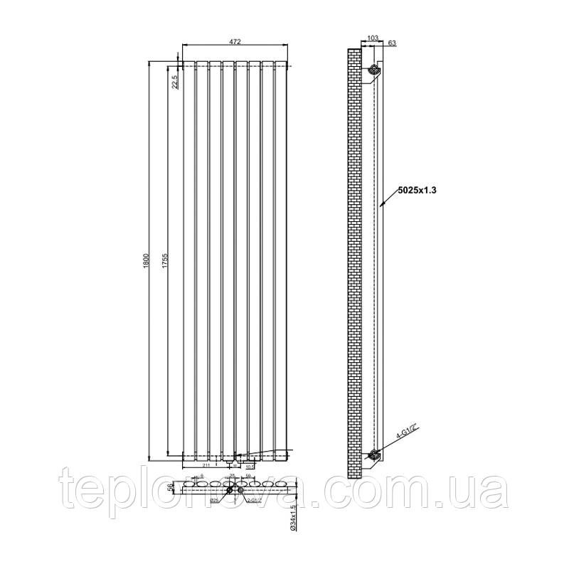 Дизайнерский радиатор 1800/472 (мм) белый мат IDEALE ADELE (универсальное подключение) 11 8/1800/472 Черновцы - изображение 7