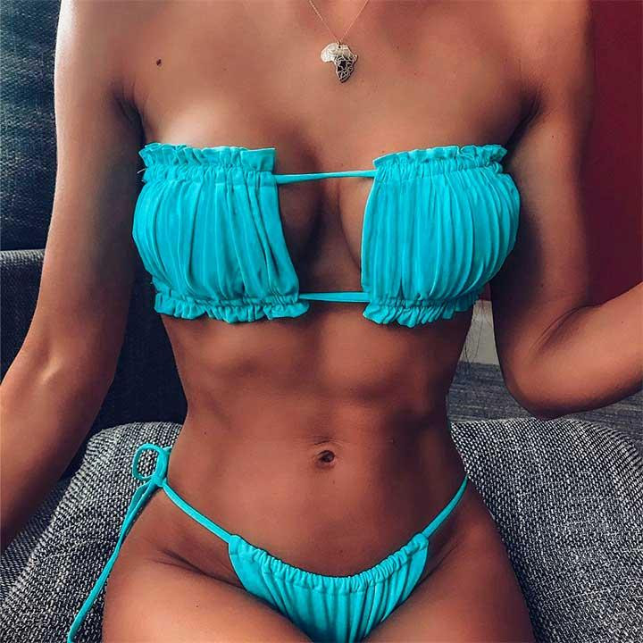 Купальник шторки на завязках S-M голубой Винница - изображение 1