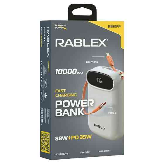 Повербанк Rablex RB10FP, 10000 mAh, Lightning, Type-C, Швидке заряджання, 88W, PD35W Дніпро