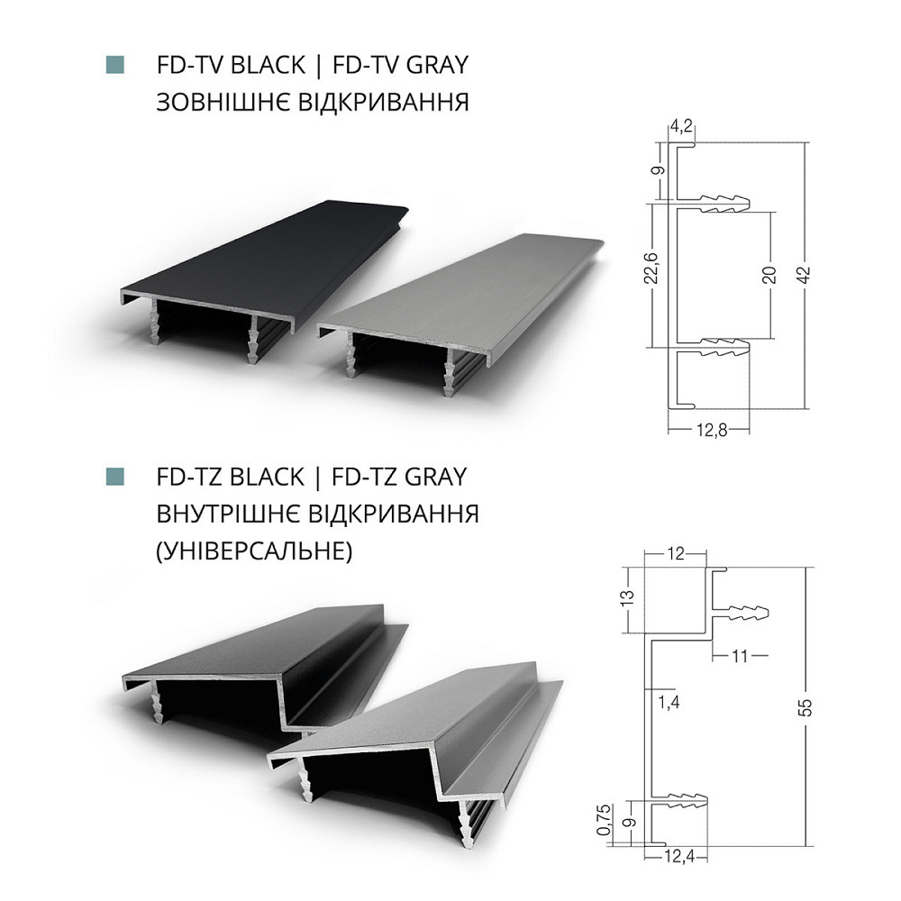 Двері "Прихованого монтажу" під фарбування INSIDE відкривання  (торець AL чорний) Київ - фото 7