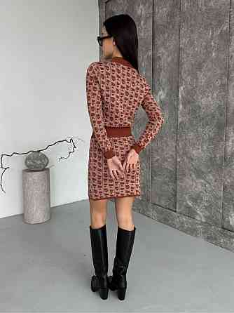 Жіночий базовий теплий костюм-двійка: кофта та спідниця кашемір Цегляний Одеса