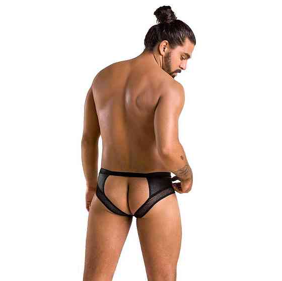 Мужские трусы с цепочкой Passion 030 SLIP TOM XXL/XXXL Black, экокожа, открытые ягодицы Sex Aura Киев