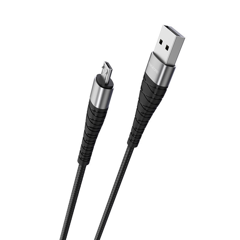 Кабель BOROFONE BX32 USB to Micro 2.4A, 1m, nylon, aluminum+TPE connectors, Black Київ - фото 3