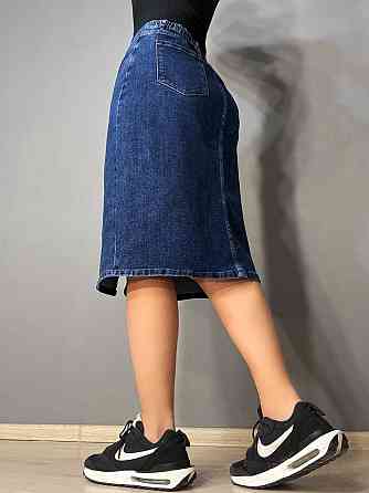 Юбка женская джинсовая Vanver 8239 с разрезом миди на резинке большие размеры синяя, синий, З8, 38, 108 см, 126 см Киев