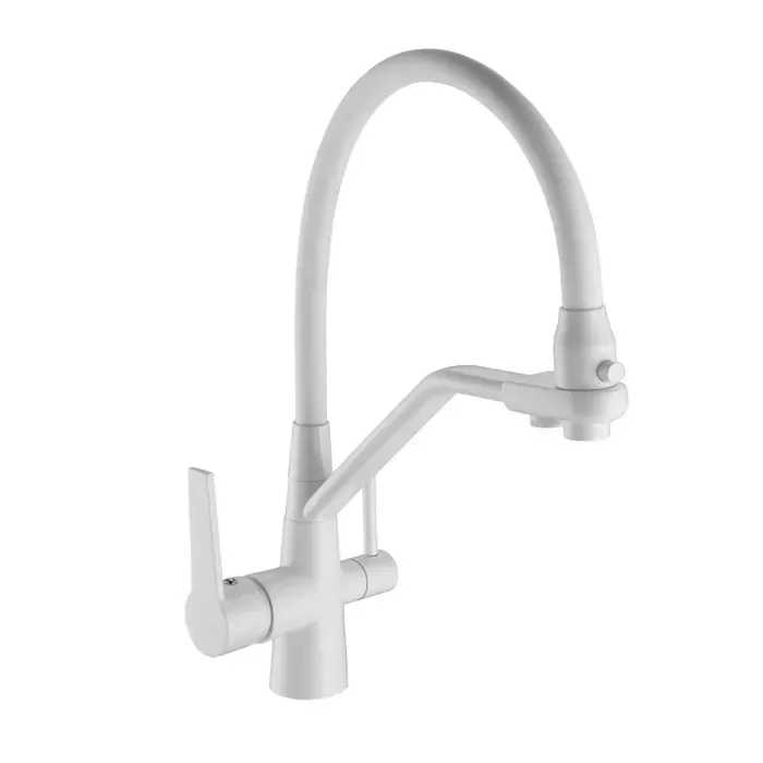 Смеситель для кухни на две воды Frap F4374-8 с гибким изливом, белый Киев - изображение 1