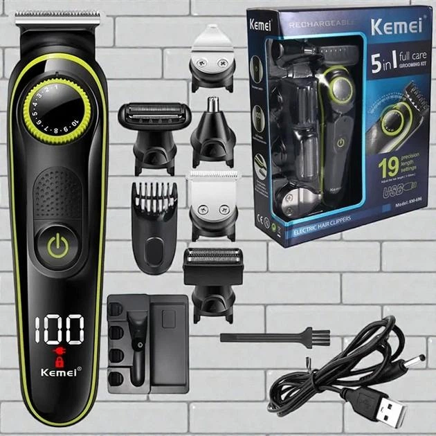 Машинка для стрижки 5в1 Kemei KM-696, триммер для волосся, бороди, носа та вух, регулювання 1-10 мм Одеса - фото 2