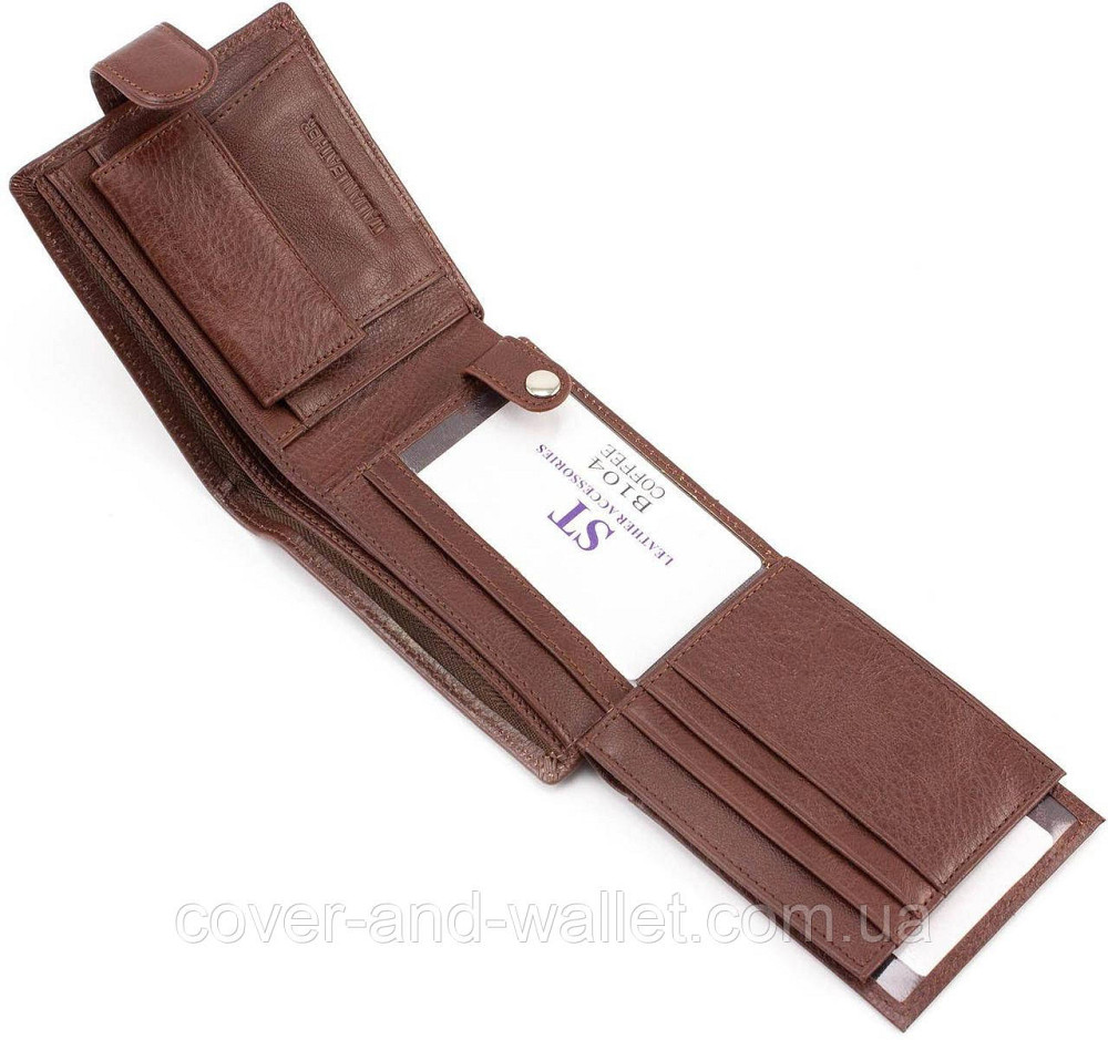 Коричневий чоловічий гаманець з гладкої шкіри ST b102 Київ - фото 7