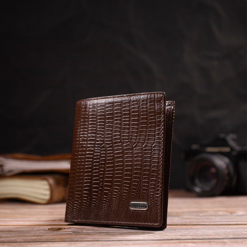 Фактурный кошелек для мужчин из натуральной кожи с тиснением Коричневый (CANPELLINI) Киев - изображение 2