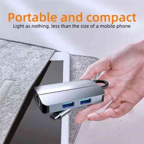 USB 3.0 Type-C адаптер RJ45 Ethernet LAN + хаб 2x USB 2.0/3.0, кардрідер SD/TF універсальний Київ