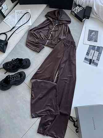 Женский прогулочный оверсайз костюм двойка: кофта и штаны турецкий велюр. Шоколадный Одесса