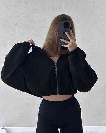 Жіноча стильна та тепла зіп-худі оверсайз тринитка на флісі Чорний Одеса