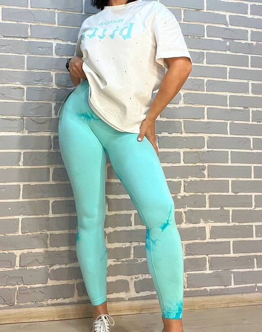 Лосины женскиеLADY HUREM 18160 мраморные пуш-ап широкий пояс утягивающие бирюзовые, бірюзовий, S-M Киев - изображение 9