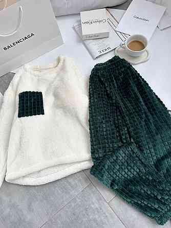 Женская теплая домашняя пижама махра+ махра фактурная смарагдовий, 46/48 Одесса