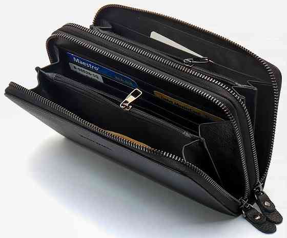 Чорний гаманець-клатч на дві блискавки з натуральної шкіри Marco Coverna B-5902B-1Q Київ