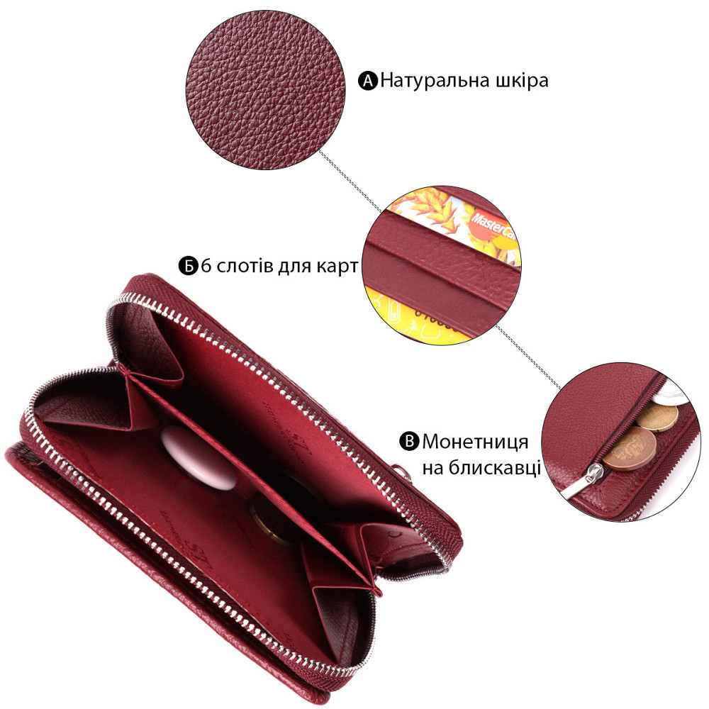 Жіночий гаманець середнього розміру з натуральної шкіри ST Leather 22551 Бордовий Київ - фото 4