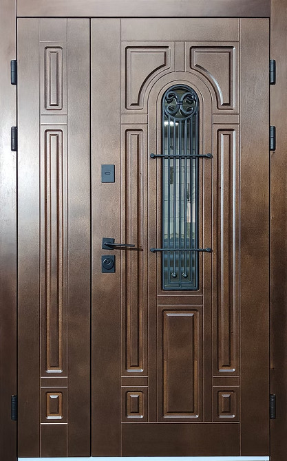 Двері вхідні SARMAK Елегант Термо Лучія дерев'яна панель ArWood горіх світлий / він спил коньяк 1200х2040 мм Київ - фото 1